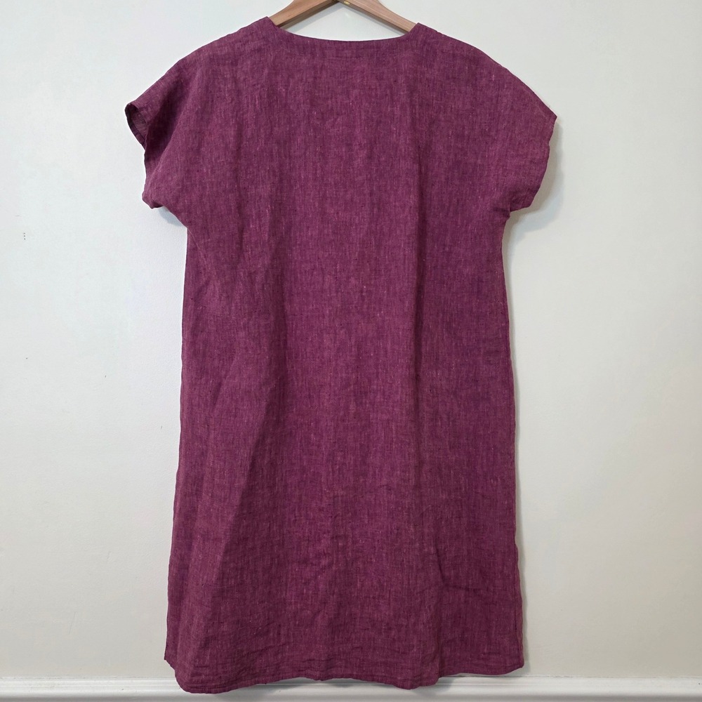 J Jill Love Linen Button Front Pintuck Dress Sz M Boxy Coastal Shift Lagenlook - Picture 6 of 13
